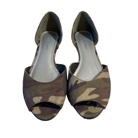 Women’s 6 M Nine West Penelope Camouflage Peep-Toe Open Toe Ballet Flats Suede - Picture 2 of 9